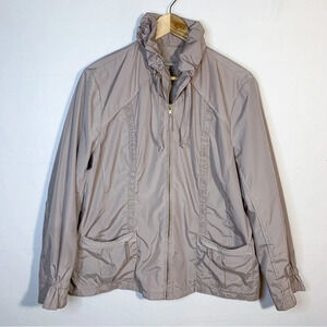 Chico’s Gray Artsy Boho Windbreaker Jacket Ruffle Collar
